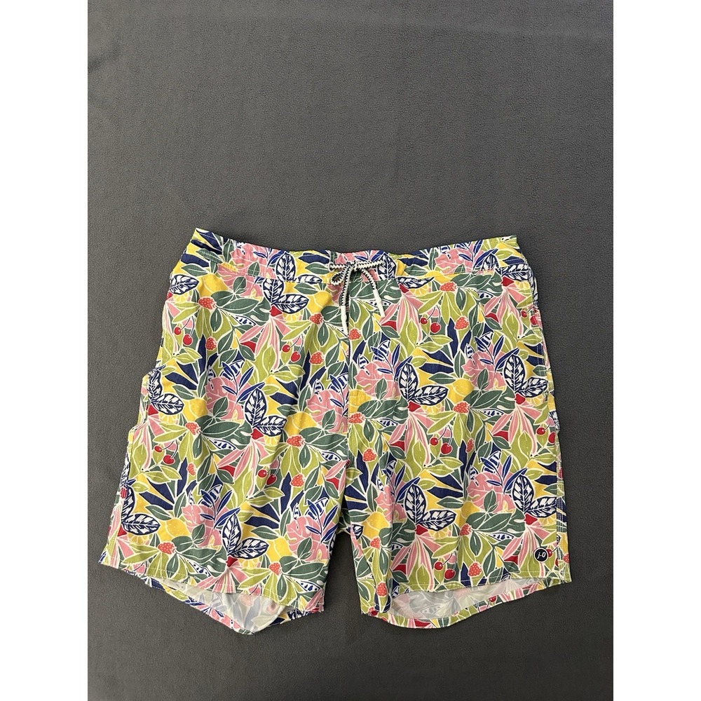 Johnnie O Swim Trunks Men Size XL Floral Colorful Drawstrings Casual Summer